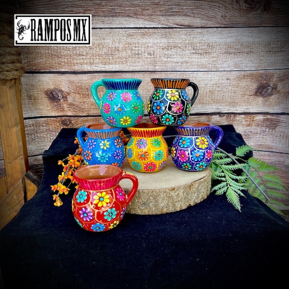 Beautiful Mexican Jarrito Mug Art , Handpainted Clay Pottery  display picture 1