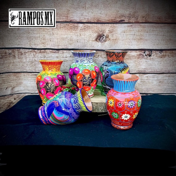 Large Mexican Flower or Water Jug, Handpaint Pottery Floral Pot
