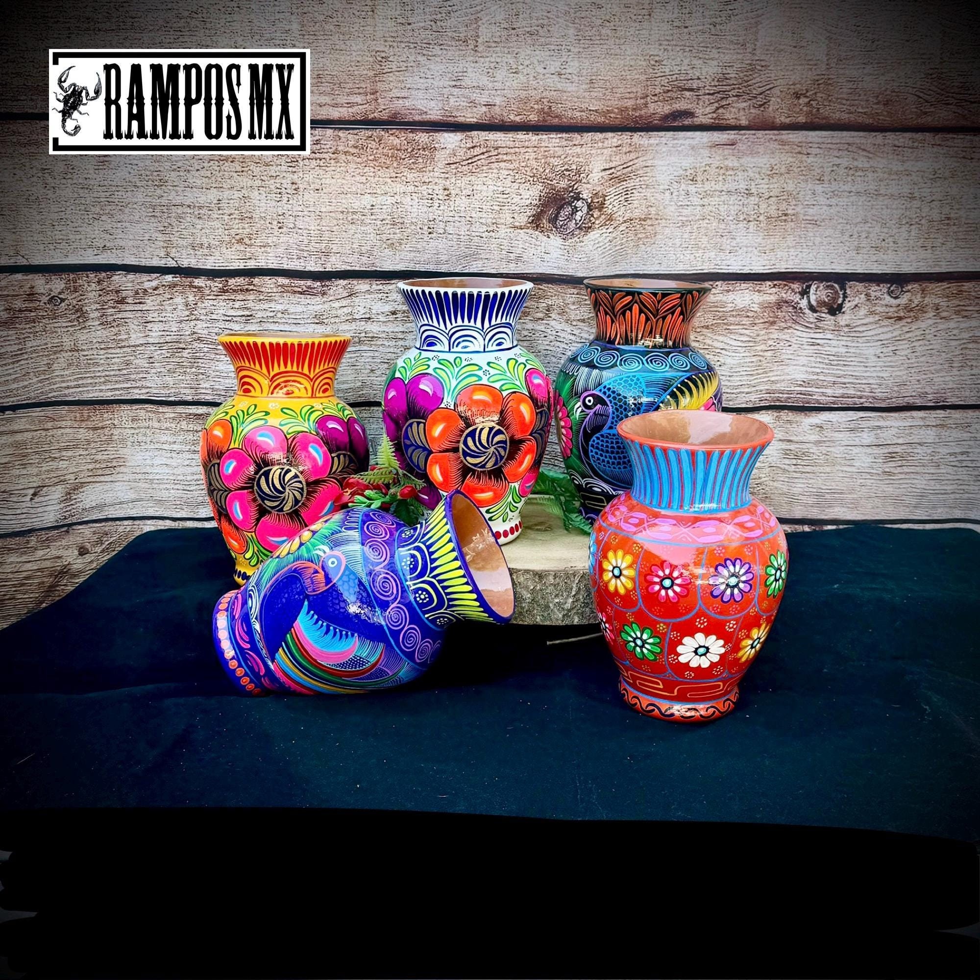 Large Mexican Flower or Water Jug, Handpaint Pottery Floral Pot
