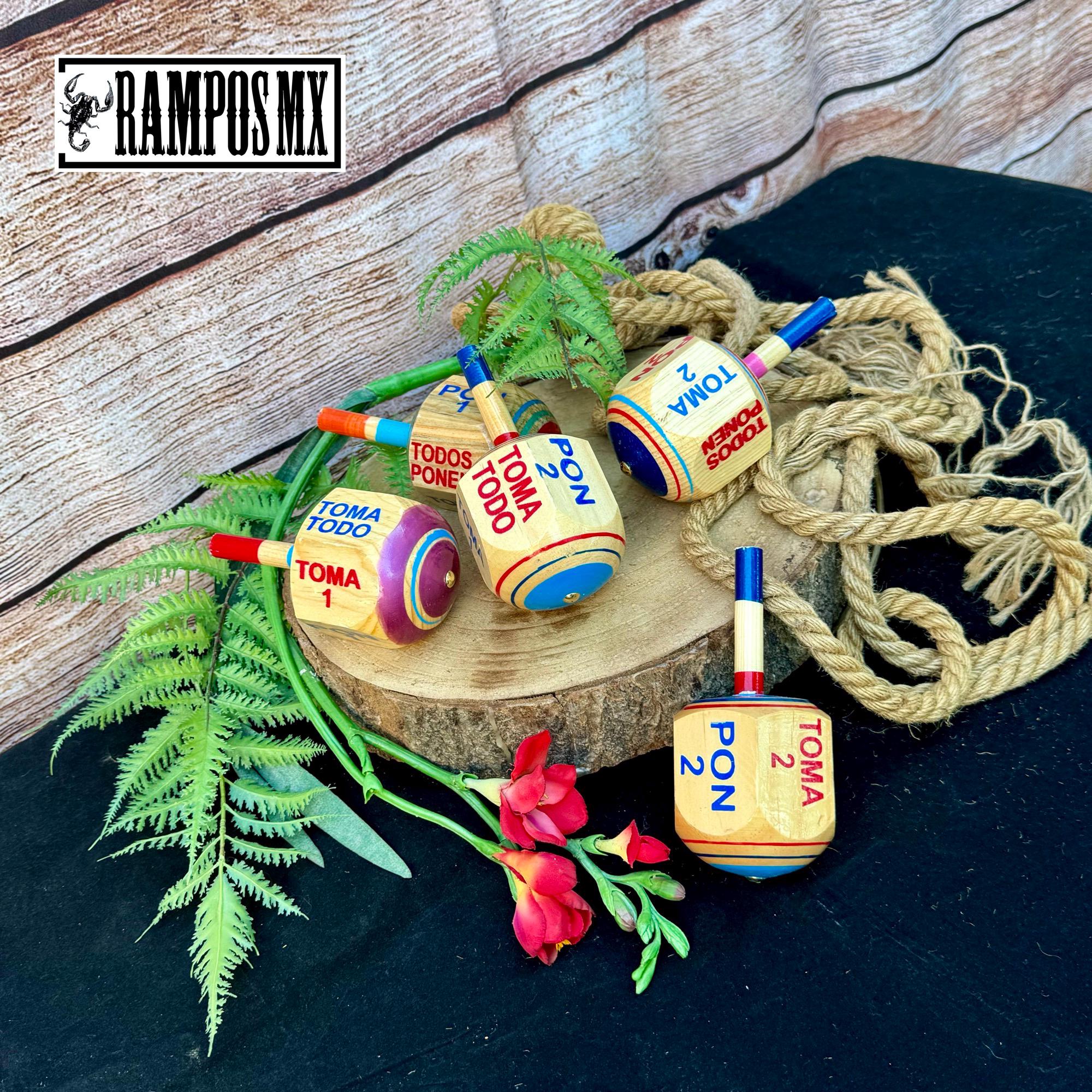 Large Toma Todo Mexican Wood Game , Pirinola Madera , Fiesta
