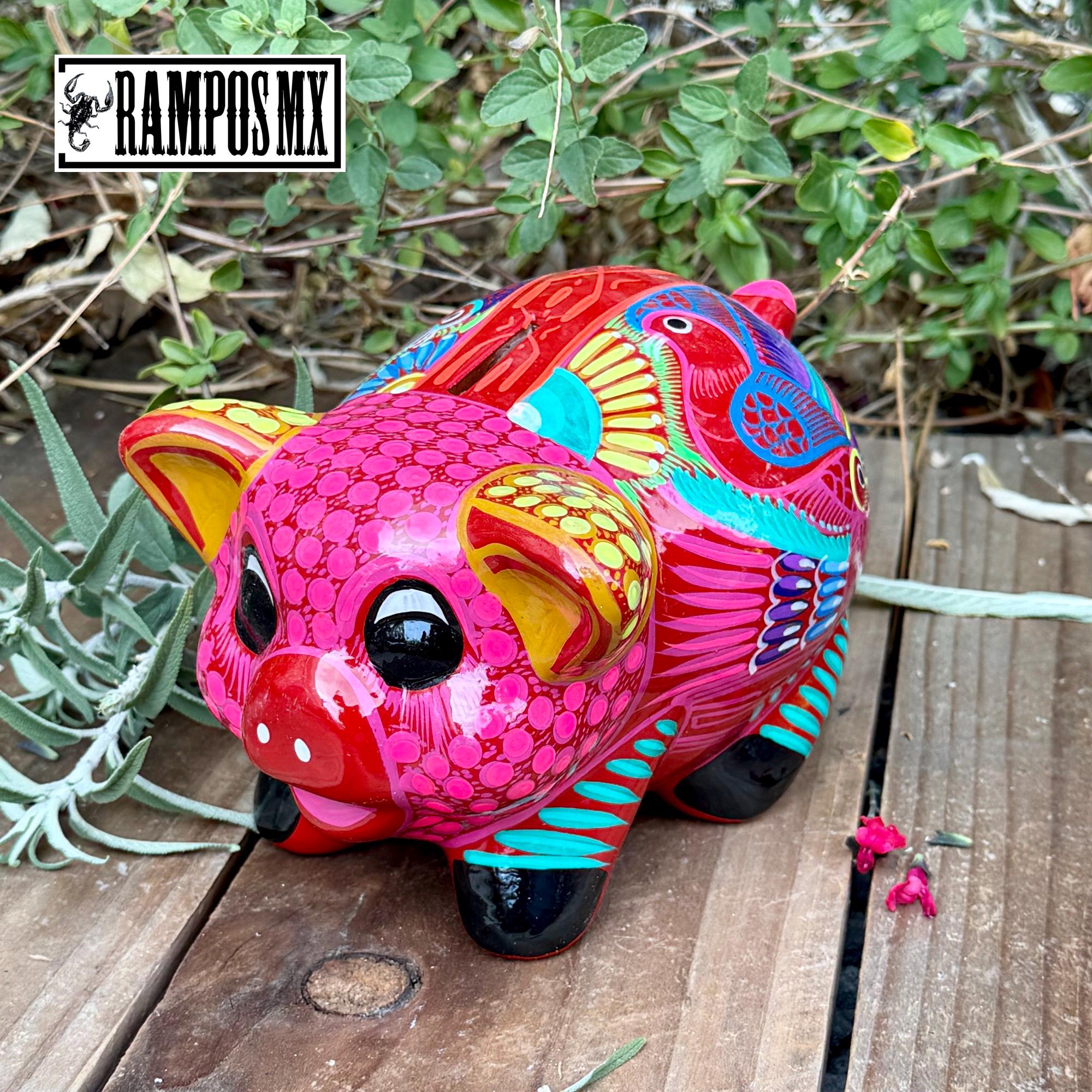 メキシコの貯金箱、手描きの陶器の貯金箱、メキシコのカラフルな貯金箱