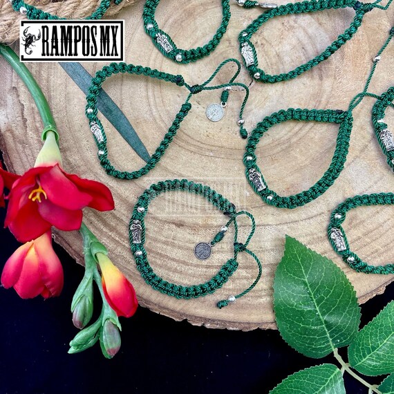 Mexican Silver San Judas Woven Bracelet,adjustable Bracelet