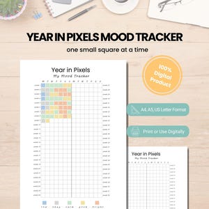 Year in Pixels Mood Tracker, Annual Emotion Heat Map, Gentle Mental Health Log, Minimalist Yearly Summary, 365 Day Wellness PDF