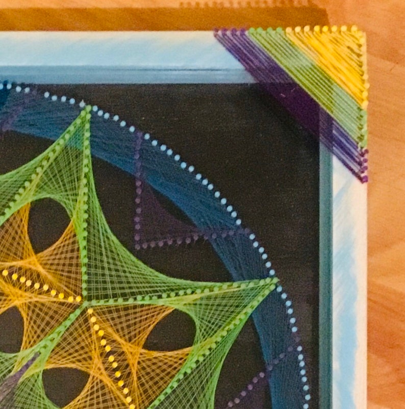 Homemade String Art - Framed Mandala With Accent on Frame Corners - Etsy