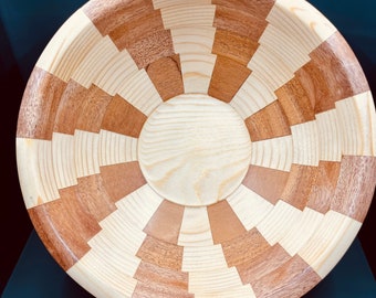Pine and mahogany segmented bowl with a pine base