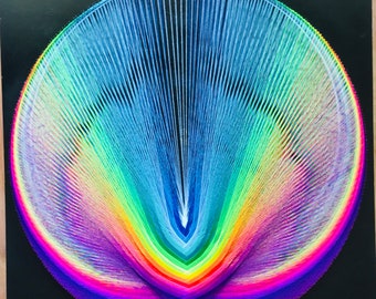 Circular rainbow homemade string art