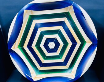 Green and purple hexagon pattern handmade shallow bowl