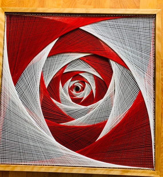 Framed string art - Rose of space red and white