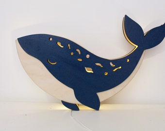 Veilleuse murale baleine en bois