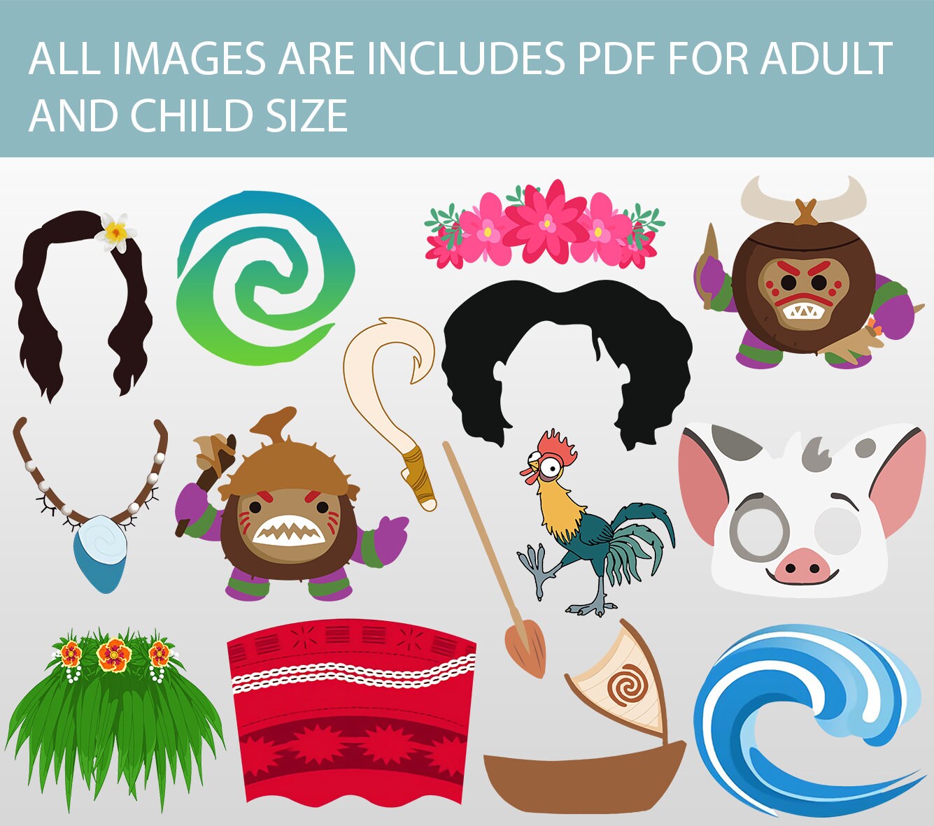 Moana photobooth printable Moana photo booth Moana props | Etsy
