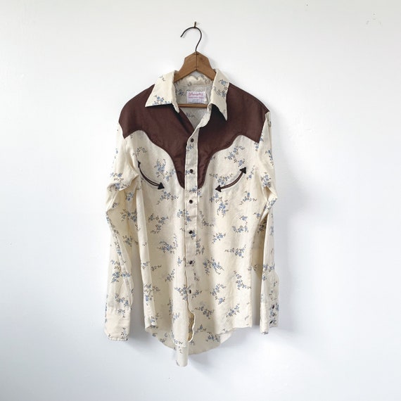 1960’s 1970’s Wrangler Brown & Blue Floral Pearl S