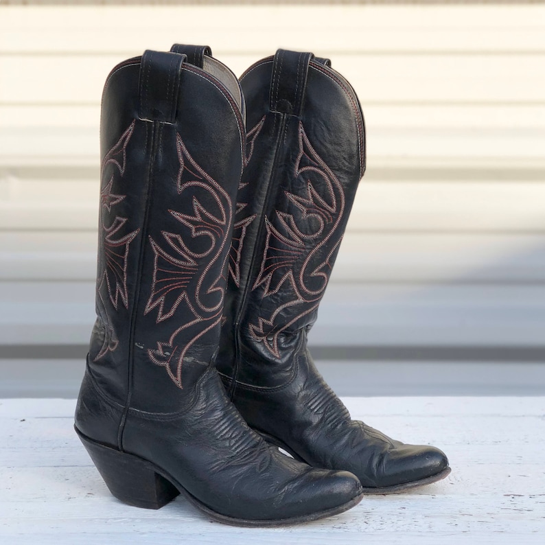 Tall Black Cowboy Boots by Olathe w/ Red Western Stitch Size 6 | Etsy