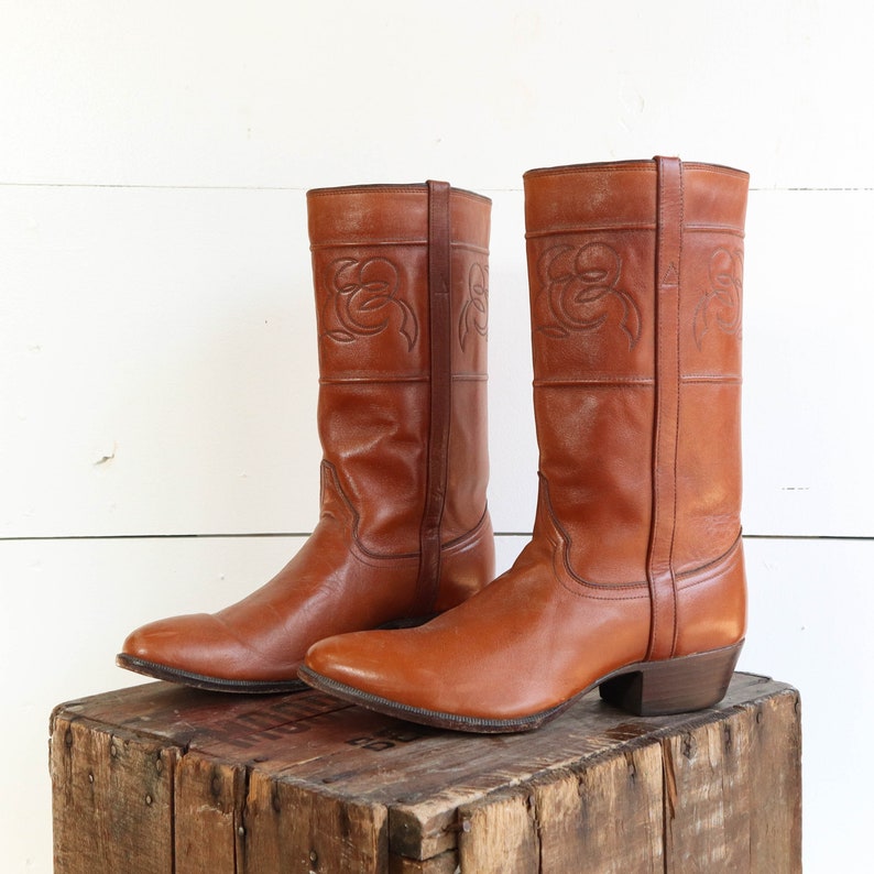 JS Justin Honey Brown Stovepipe Western Boots | Etsy