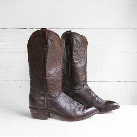9 1/2 D | Men's Vintage Red Wood Brown Cowboy Boot