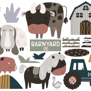 Bauernhof Tiere Clipart, Scheune, Traktor, digitale Clipart, digitale Clipart, Sofort Download