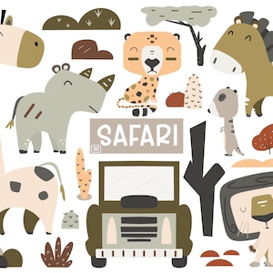 Safari Clipart, Jungle Animals, Digital Clipart Set, Nursery, Printable