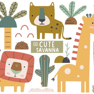 Jungle, Animals, Safari Clipart, Cute Animal Friends, African Animals, Digital Clipart Set, Nursery, Printable