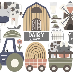 Bauernhof Tier Clipart, Milchviehbetrieb, Scheune, Traktor, digitale Clipart, digitale Clipart, Instant Download