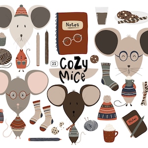 Maus Clipart, Kuschelige Herbst Winter Clipart, Süße Mäuse, Tier Clipart, Digitale Clipart Set, Digitaler Download, druckbare Grafiken
