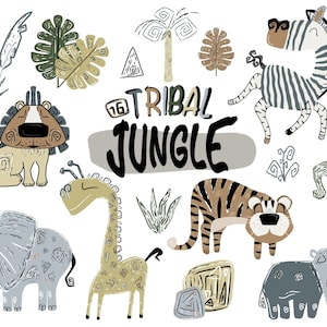 Jungle, Animals, Safari Animals, Digital Clipart Set, Nursery, Printable