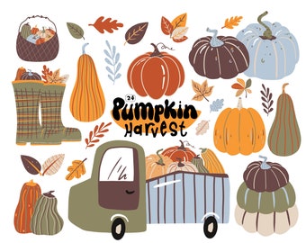Pumpkin Harvest Clipart: Autumn Thanksgiving Graphics (Digital Download)