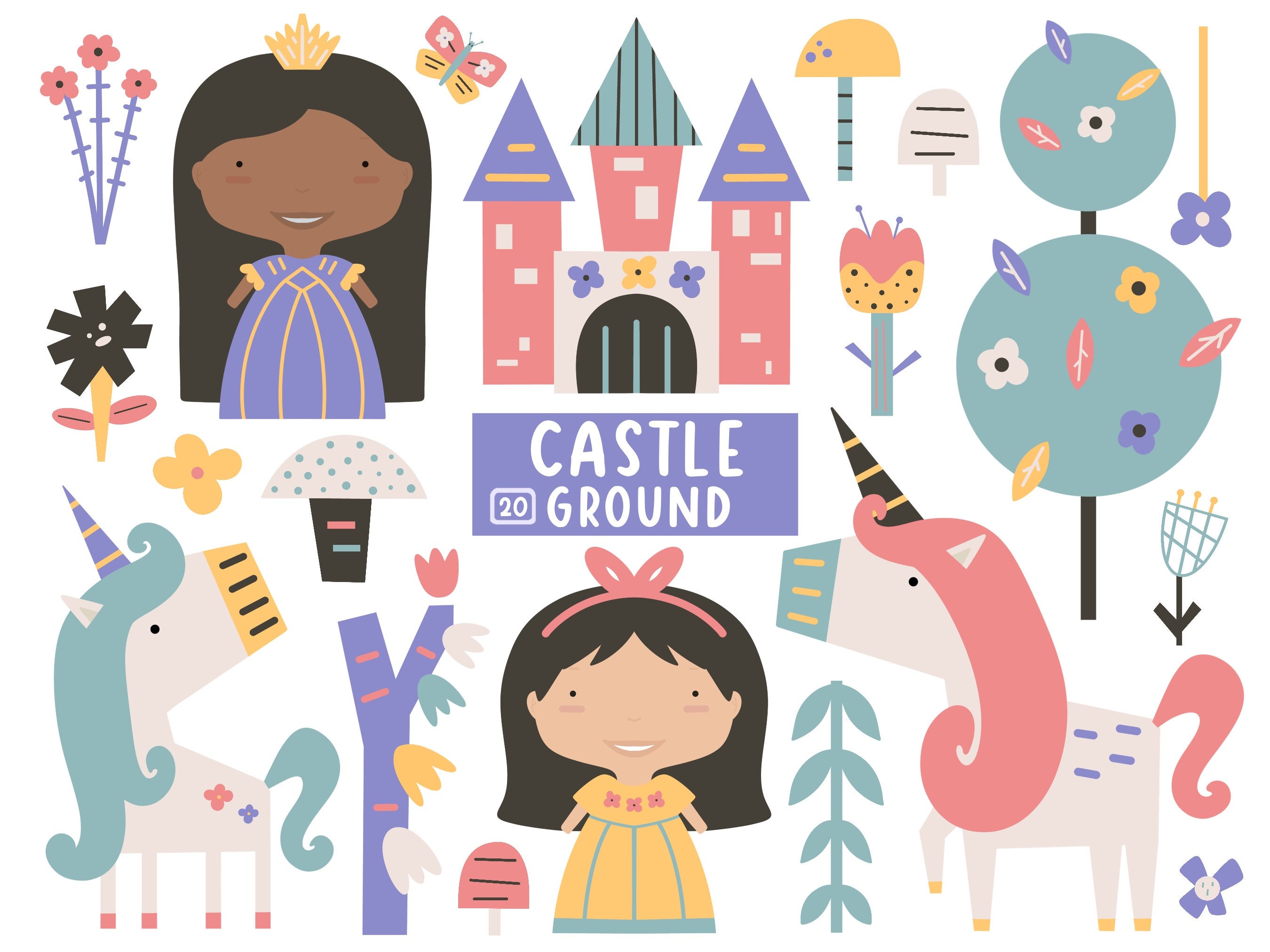 Unicorn Princess Clipart, Fairytale Castle, Digital Clipart Set ...