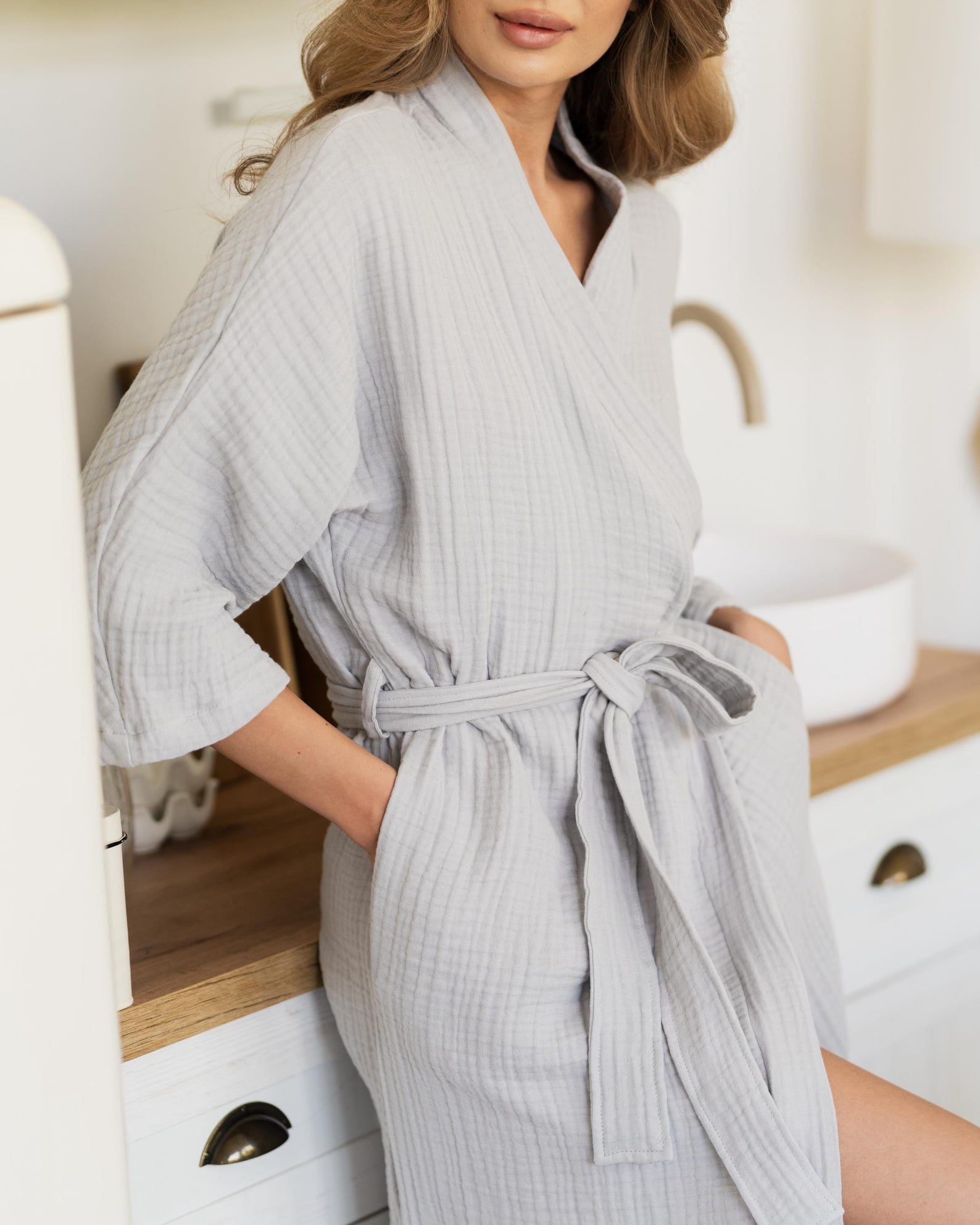 Gray Robe Gray Linen Waffle Robe, Bathroom Clothing, Natural Cotton Dressing Gown ...