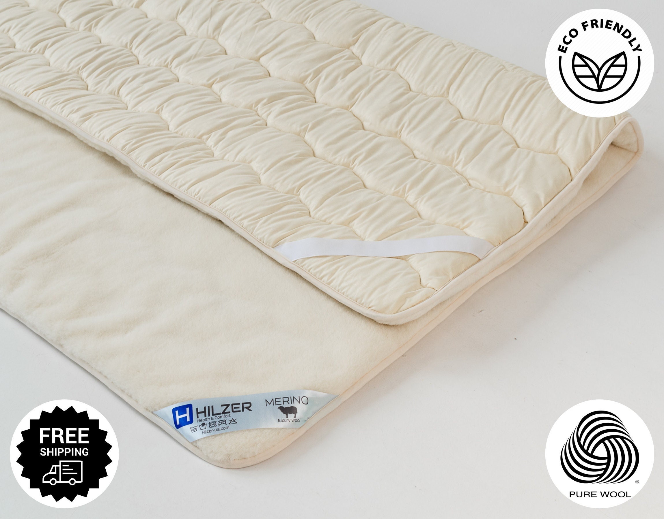 Pad, Toppers, and Protectors— Washable Wool Mattress Topper, 1.5