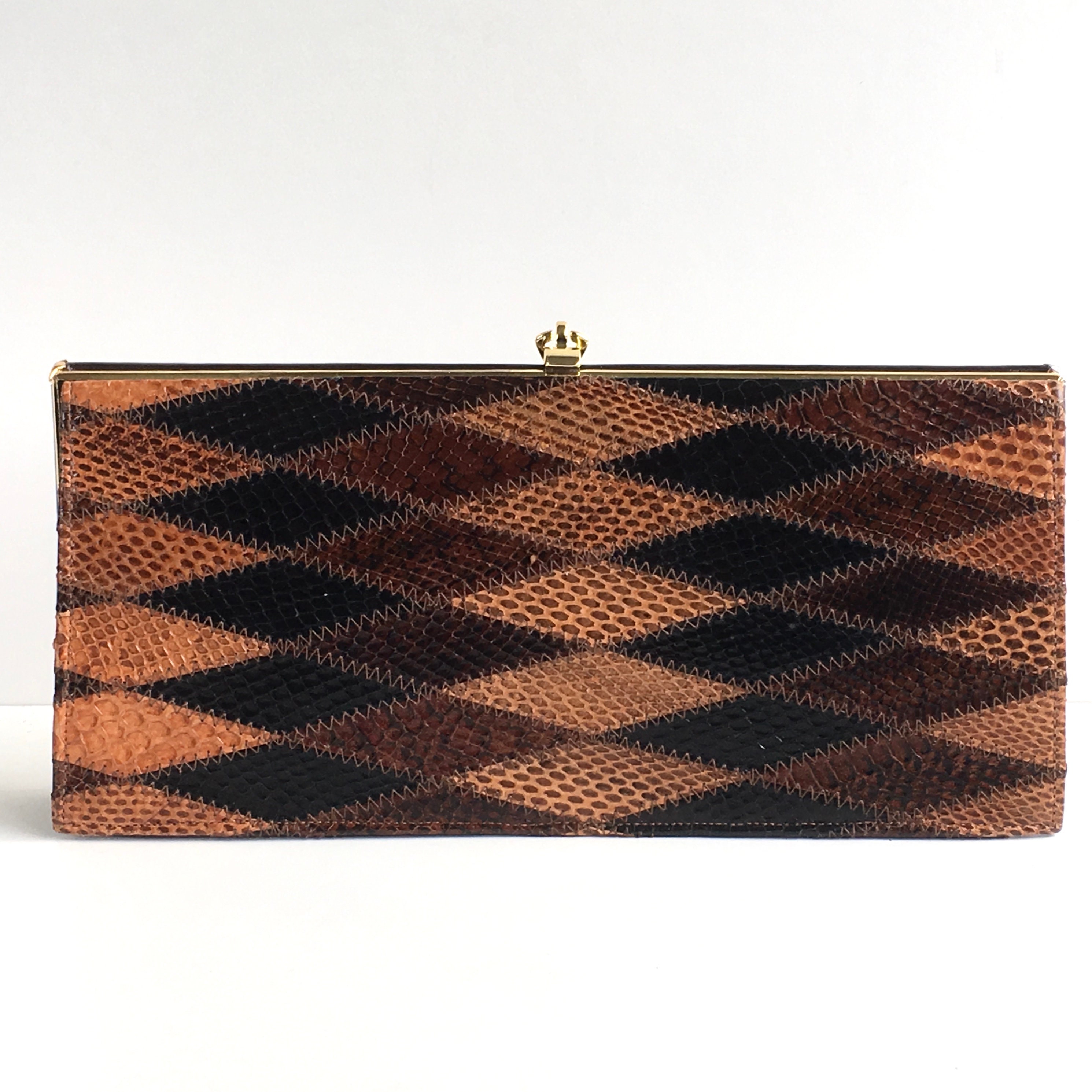 Vintage 90s does 70s Burgundy Black Snakeskin Shoulder Patchwork Purse Shoulder main image 0