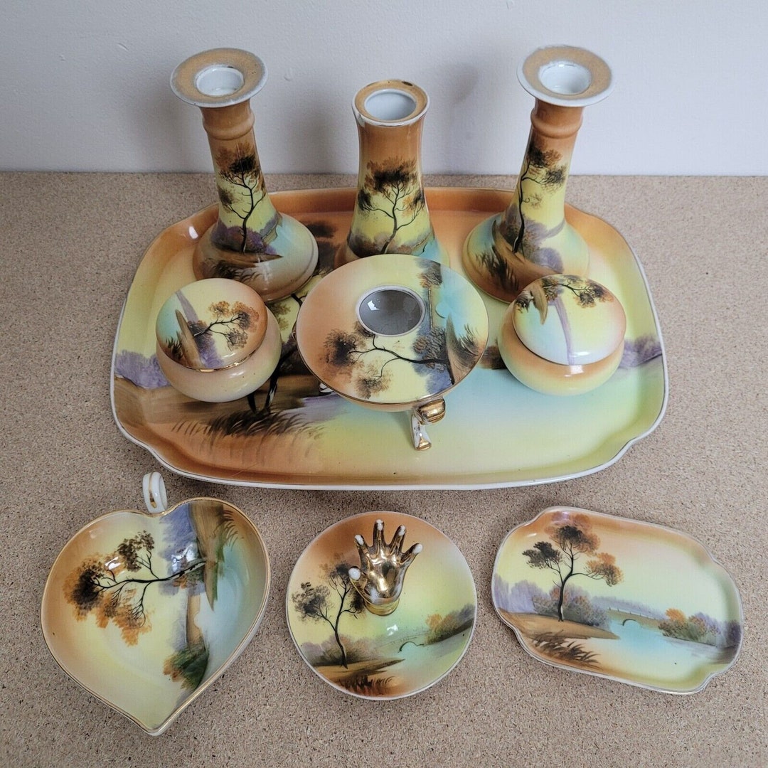 Antique Noritake Porcelain Vanity Dressing Table Set 10 Pieces Etsy