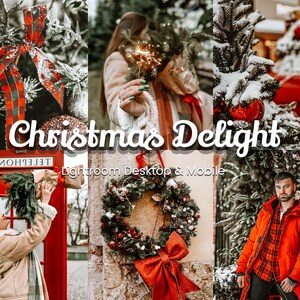 May include: A collection of Christmas-themed Lightroom presets for desktop and mobile devices. The presets feature a variety of warm, festive colors and textures, perfect for enhancing your holiday photos.