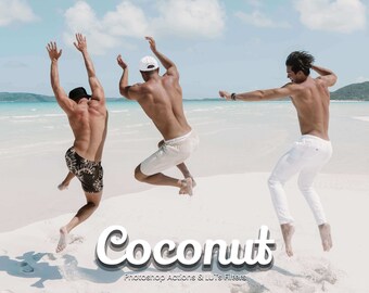 10 Coconut Photoshop Actions, Create Stunning Aesthetic Tropical Lifestyle Themes with Warm Skin & Bright Whites. Elevate Your Photos Now!
