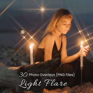 30 Light Flare Photo Overlays: Golden Glow, Night Sky (PNG)
