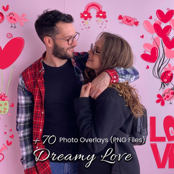 73 Dreamy Love Photo Overlays, Enhance Romantic Photos with Pink Lovely Elements for Valentine's Day, Romance Couples, and Wedding Backdrop