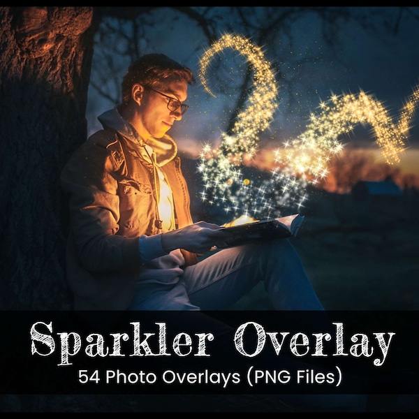 54 Fairy Sparkler Photoshop Overlays, Digital Glowing Backdrop, Gold Glittering Wedding Effect, Magic Shiny Glamour, Bling Shimmer Sparkle