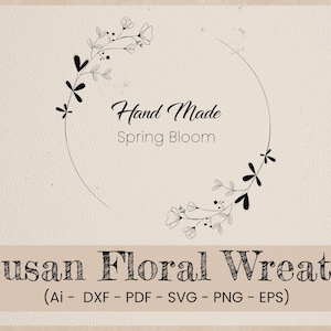 Susan Floral Wreath Monogram SVG Botaniczny Ręcznie Rysowane Liść Koło Ramka Wydrukowalna Sylwetka Podzielone Liście Ślub Cricut Kwiat Clipart Plik