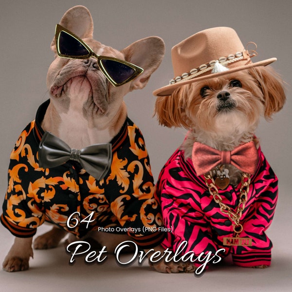 64 Pet Overlays - Add Fun Accessories PNG to Your Pet Photography! Perfect for Cat Backdrops, Dog Digital Backgrounds, & Royal Pet Portraits