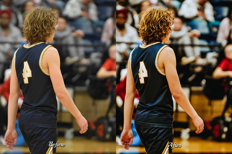 May include: A basketball player wearing a blue and gold jersey with the number "4" on the back. The player is walking away from the camera on a basketball court.