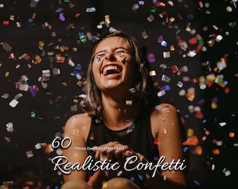 60 Realistic Party Confetti Overlays Perfect for Birthdays, Graduations, Weddings | Throwing Confetti, Blowing Colors, Glitter Foil Backdrop