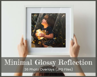 36 Minimal Glossy Reflection Photoshop Overlays, Modern Shiny Light Glare Glass for Wall art Mockups, Artwork Product, Wedding Digital Frame