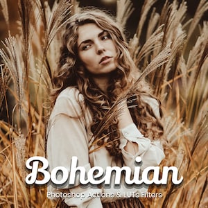 35 Bohemian Photoshop Actions and Video LUTs, Elevate Your Photography with Beauty Enhancements, Rustic Effects, and Moody Presets!