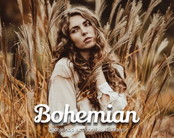 35 Bohemian Photoshop Actions and Video LUTs, Elevate Your Photography with Beauty Enhancements, Rustic Effects, and Moody Presets!