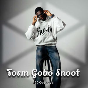 May include: A person wearing a white hoodie with the word "Fawla" in black script, sunglasses, and blue jeans. The image has the text "Form Gobo Snoot 50 Overlays" at the bottom.