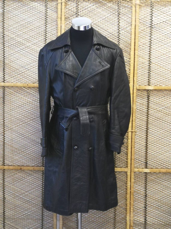 Original 1970's Man's Leather Trench Style Coat