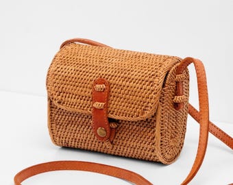 Mini Envelope Rattan Bag - Bali Bag - Straw Bag - Handwoven Shoulder Bag - Boho Summer Purse - Bohemian Crossbody Bag