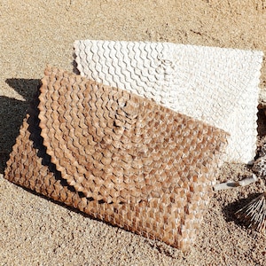 Handmade Rattan Clutch – Bohemian Straw Bali Bag, Palm Leaf Purse