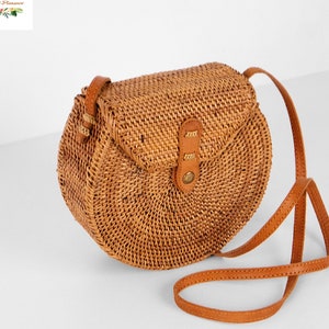 Half Moon Rattan Bag - Bali Bag - Woven Summer Bag - Boho Bag - Rattan Purse For Women - Gift For Her - Trendy Straw Bag for Summer