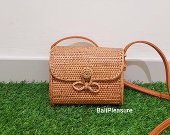 Mini Envelope Rattan Bag - Bali Bag - Straw Bag - Handwoven Shoulder Bag - Boho Summer Purse - Bohemian Crossbody Bag