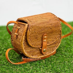 Satchel Rattan Bag - Bali Bag - Straw Bag - Handwoven Shoulder Bag - Boho Summer Purse - Bohemian Crossbody Bag