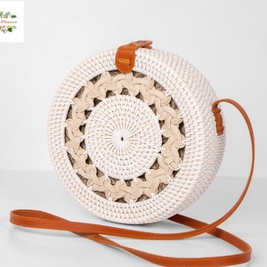White Round Rattan Bag With Braid Pattern - Bali Bag - Straw Bag - Woven Summer Bag - Boho Bag - Trendy Straw Purse For Women - Gift For Her